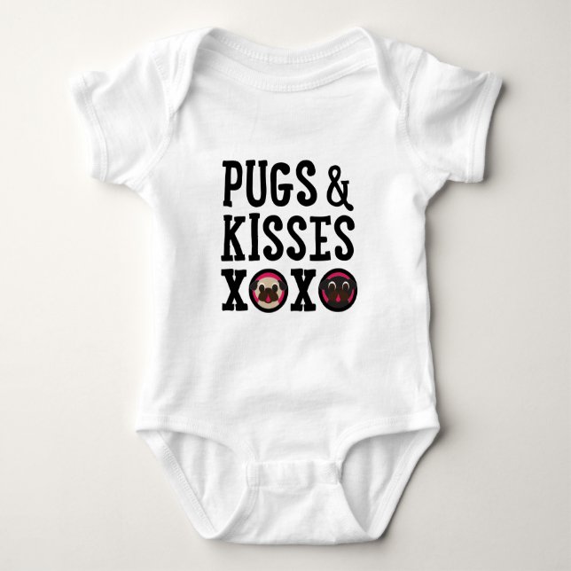 T-shirts Bodysuit do bebê dos Pugs & dos beijos XOXO com (Frente)