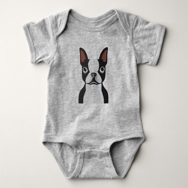 T-shirts Bodysuit do jérsei de Boston Terrier do bebê (Frente)