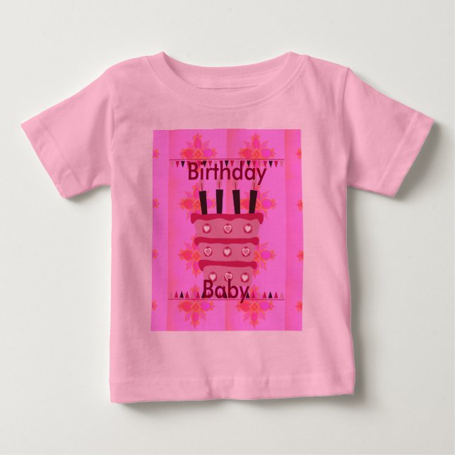 T-shirts Bolo Floral de Aniversário para a Impressão de Art (Frente)
