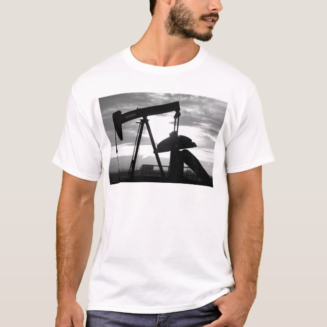 T-shirts Bomba de poço de petróleo Jack preto e branco (Frente)