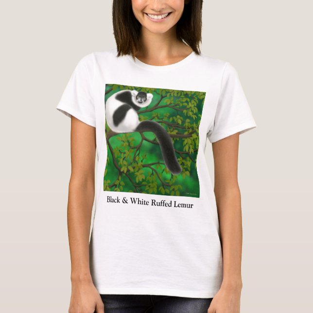 T-shirts Boneca preto e branco das senhoras do Lemur de (Frente)