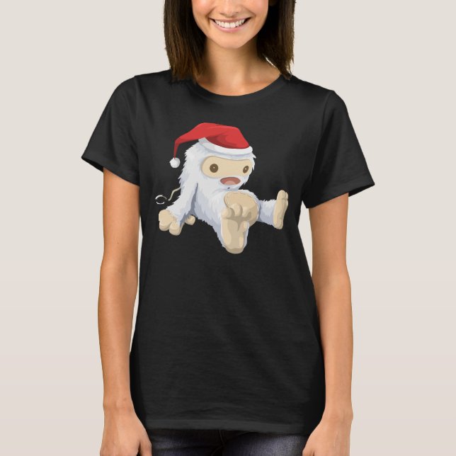 T-shirts Boneca Yeti Natal Vestindo um Chapéu Santa (Frente)