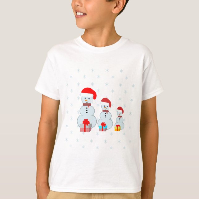 T-shirts Bonecos de neve e flocos de neve de Natal (Frente)