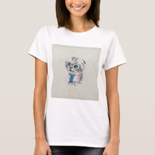 T-shirts Bonita e engraçada, adorável, olhos azuis gatinh