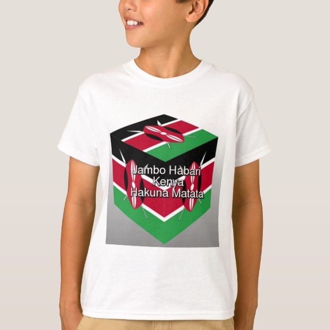 T-shirts Bonito e adorável cubo de bandeira queniano com sa (Frente)