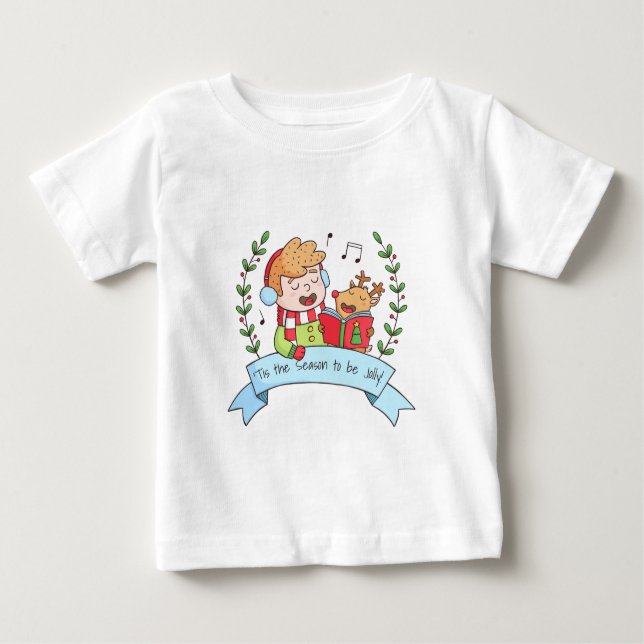 T-shirts Bonito Natal Carols Boy e Reindeer Tee (Frente)