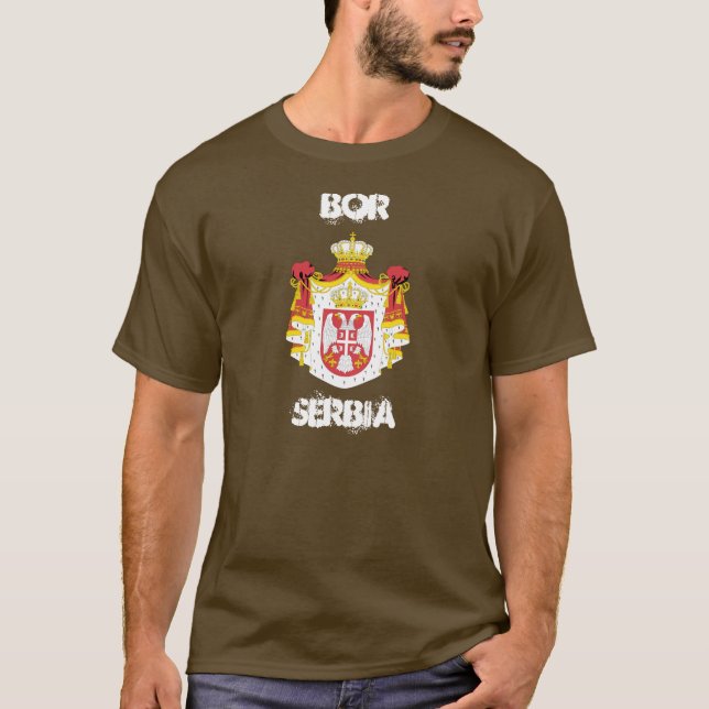 T-shirts Bor, Sérvia com casaco de armas (Frente)