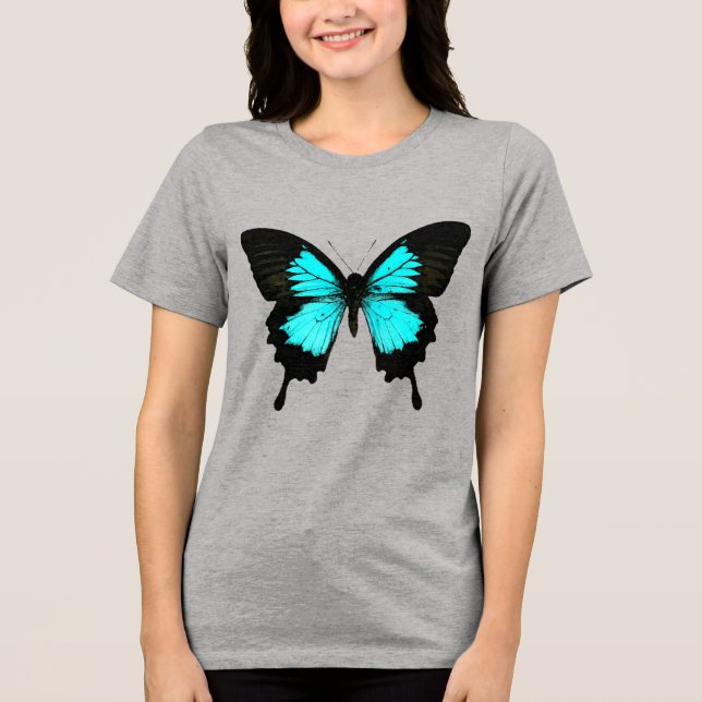 T-shirts Borboleta - azul turquesa e preto (Frente)