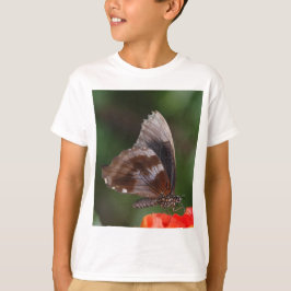 T-shirts Borboleta Branca e Marrom em Flor Vermelha