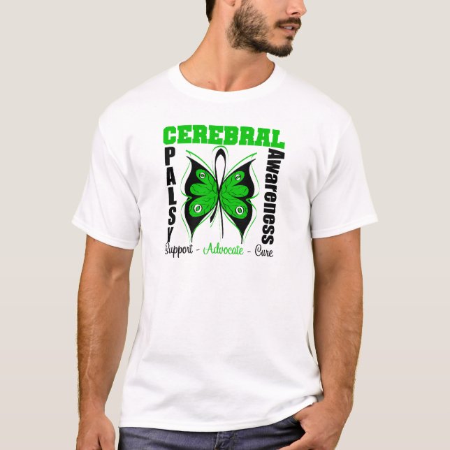T-shirts Borboleta da consciência da paralisia cerebral (Frente)