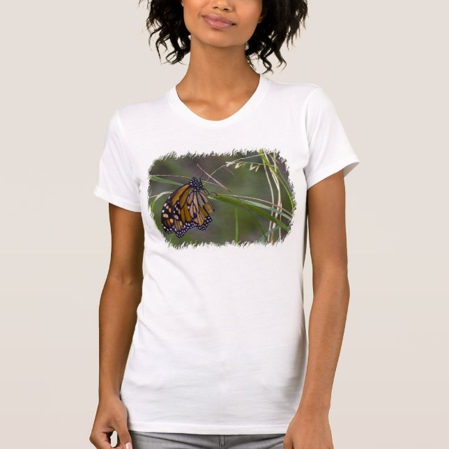T-shirts Borboleta Monarch na Borda Branca de Grass (Frente)
