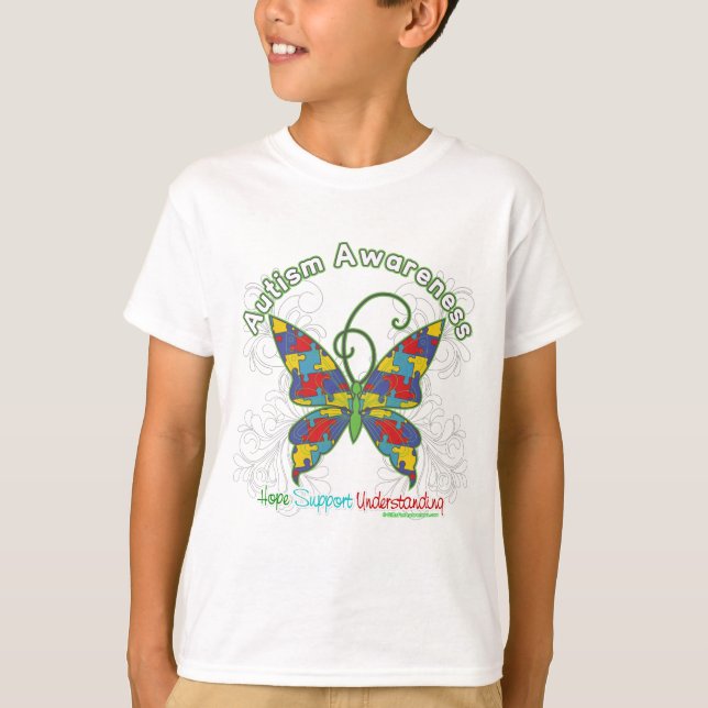T-shirts Borboleta Quebra-cabeça de Consciência Autismo (Frente)