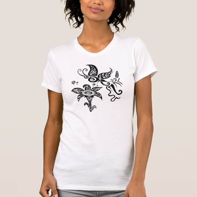 T-shirts Borboleta tribal preto e branco (Frente)