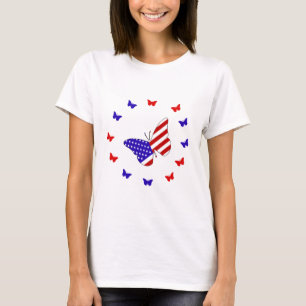 T-shirts Borboleta vermelha, branca & azul contínua