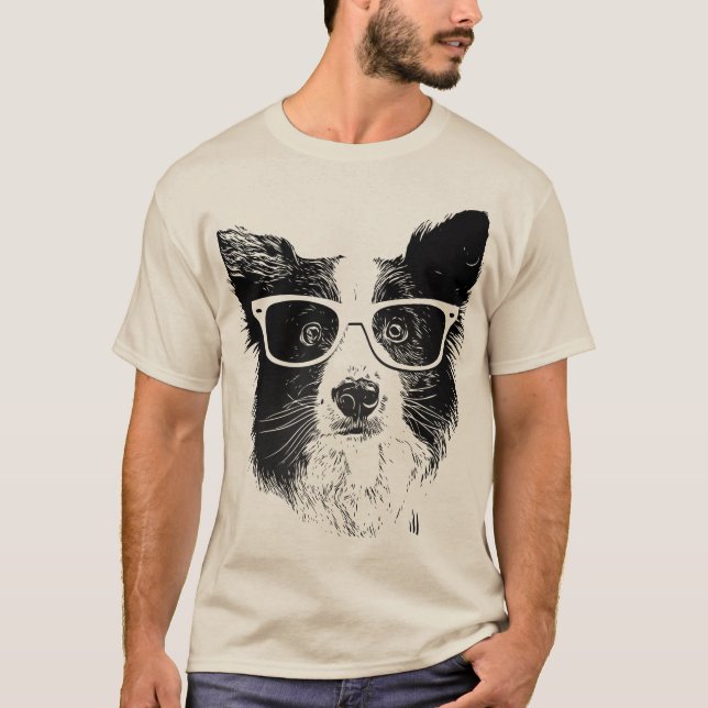 T-shirts Border Collie glasses hipster Dog (Frente)