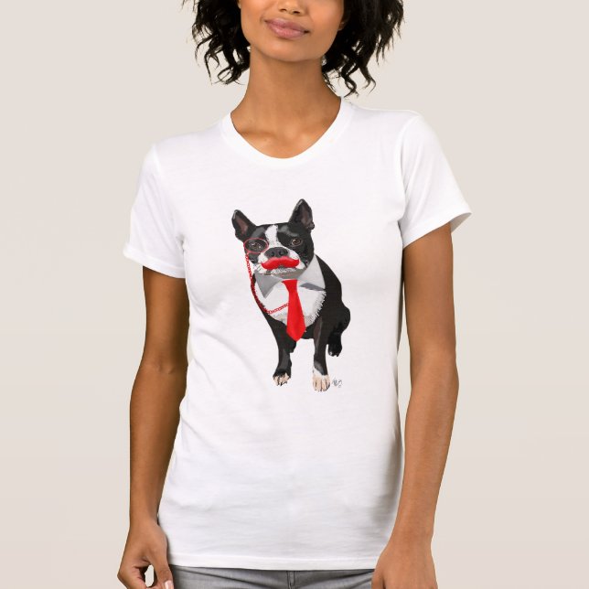 T-shirts Boston Terrier com Red Tie e bigode 2 (Frente)