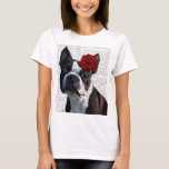 T-shirts Boston Terrier com Rosa na cabeça<br><div class="desc">Pets</div>