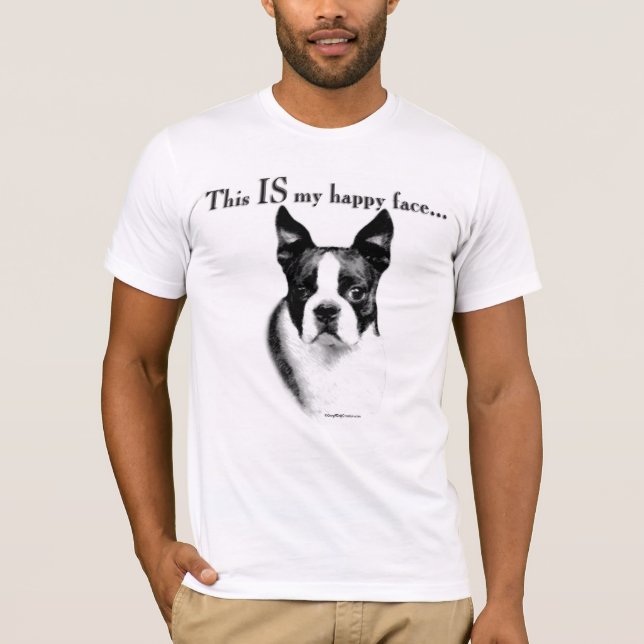 T-shirts Boston Terrier Face Feliz (Frente)