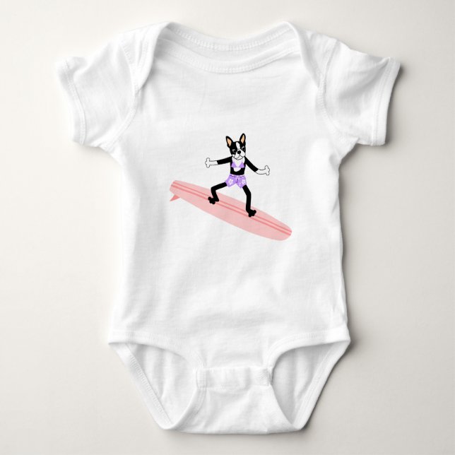 T-shirts Boston Terrier Surfer Girl (Frente)