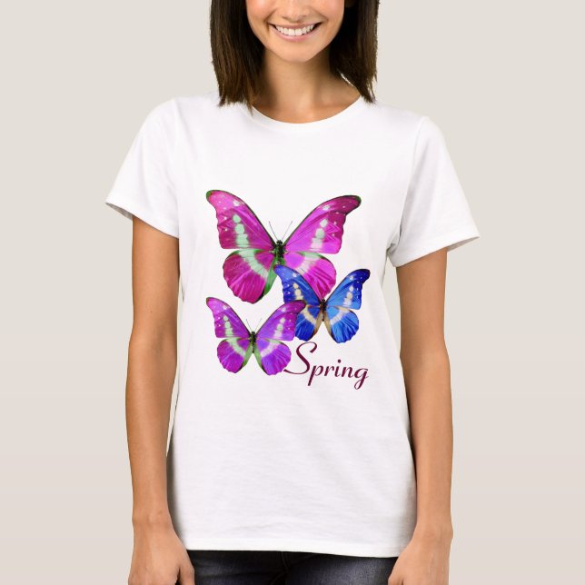 T-SHIRTS BOTÕES DE PRIMAVERA AZUL DE PINK PURPLE (Frente)