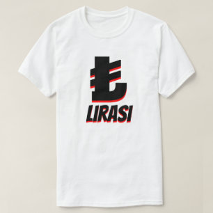 T-shirts branco da lira turca do lirası de Türk do ₺