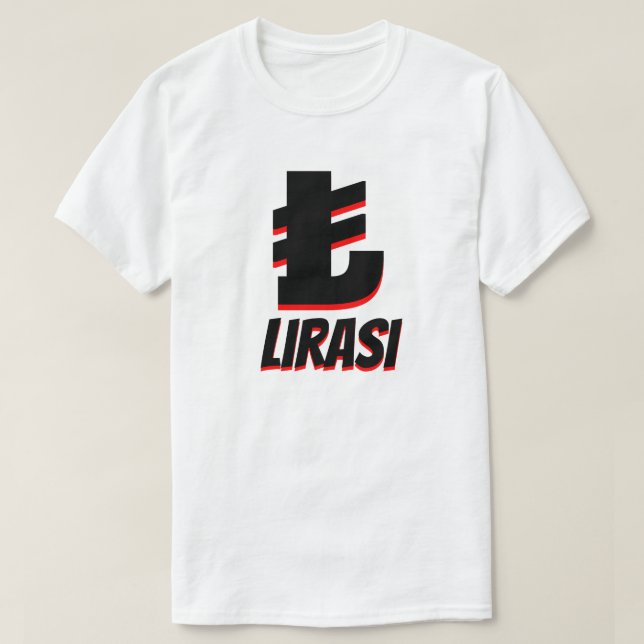 T-shirts branco da lira turca do lirası de Türk do ₺ (Frente do Design)