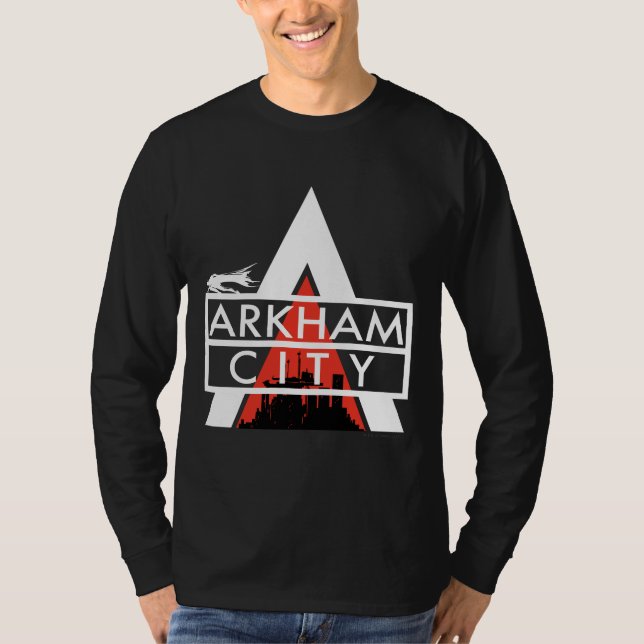 T-shirts Branco do logotipo da cidade Arkham (Frente)