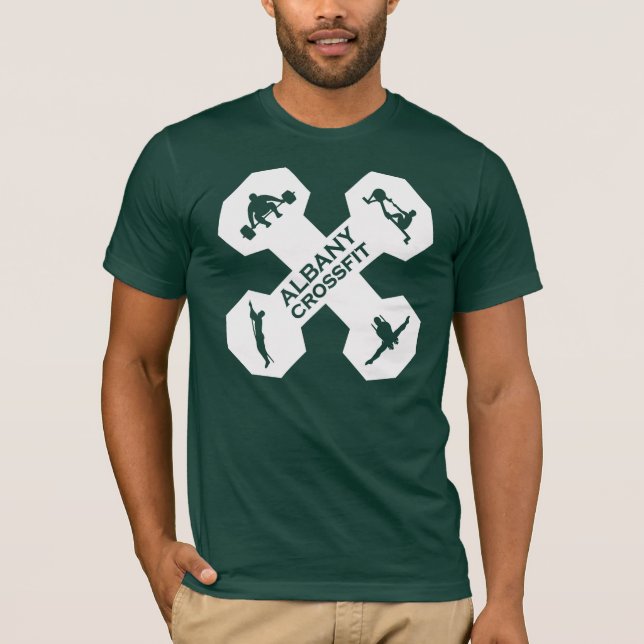 T-shirts Branco do logotipo de Xfit Dumbell (Frente)