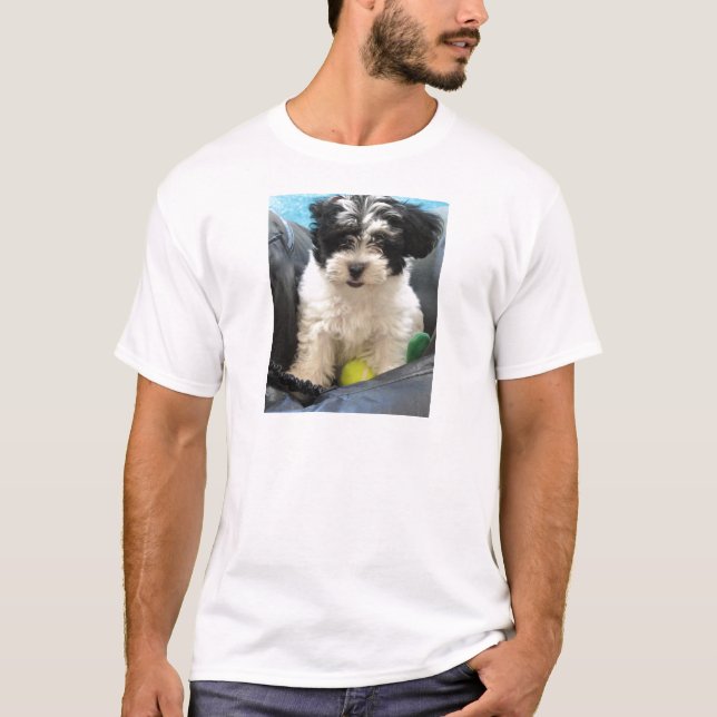 T-shirts Branco do preto do filhote de cachorro do (Frente)