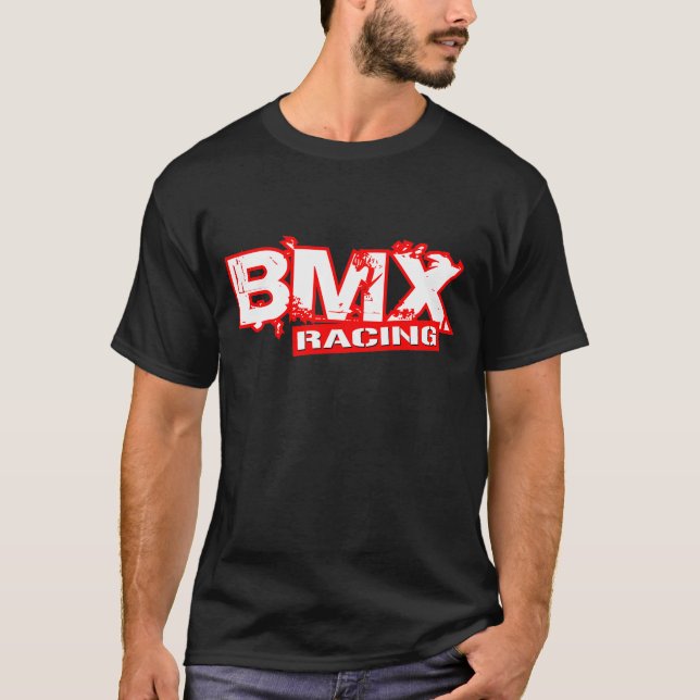 T-SHIRTS BRANCO VERMELHO DE COMPETÊNCIA DE BMX (Frente)