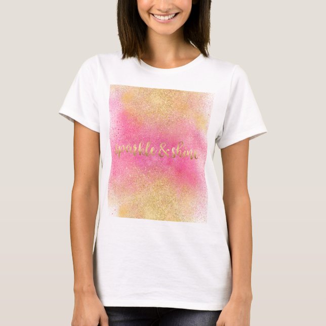 T-shirts Brilhante Dourado cor-de-rosa e brilho (Frente)