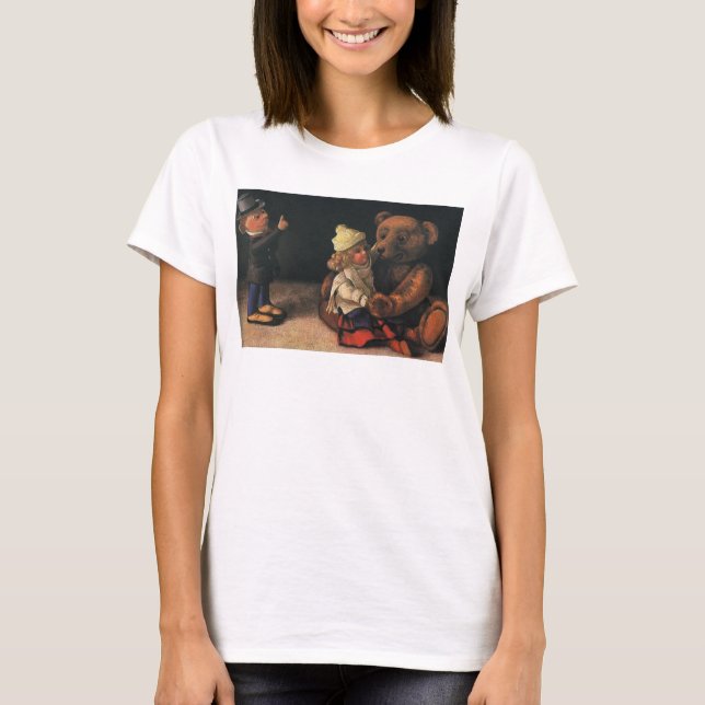 T-shirts Brinquedos de natal vintage, boneca e Urso de Tedd (Frente)