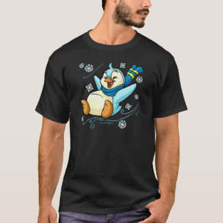 T-shirts Bruce azul que desliza através do gelo