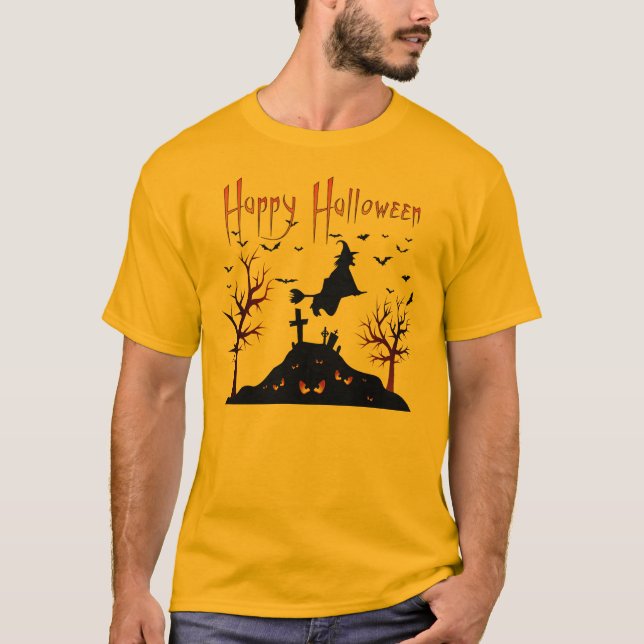T-shirts Bruxa Assustadora Feliz Halloween (Frente)