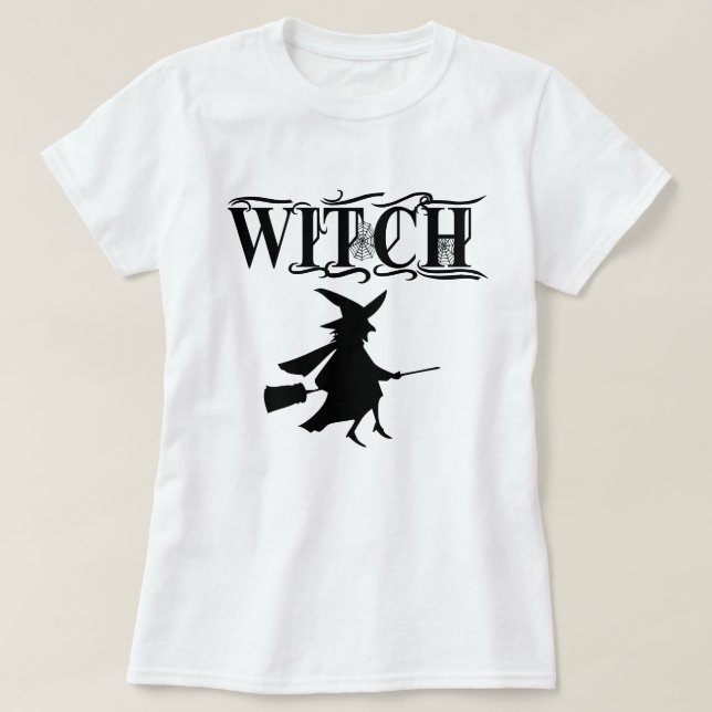 T-shirts Bruxa Voadora Malvada Preta Halloween (Frente do Design)