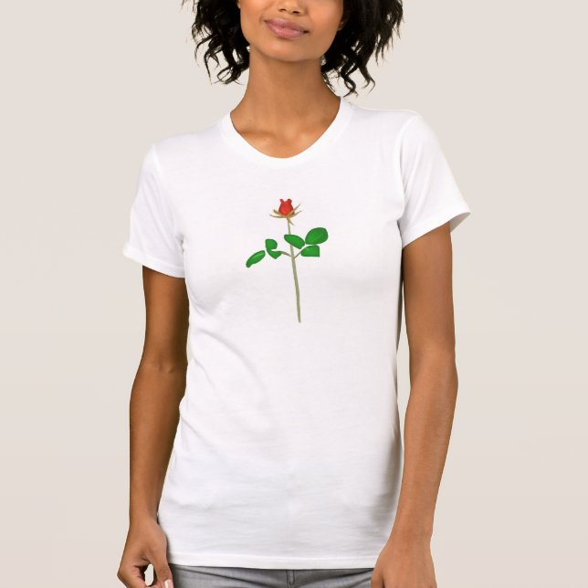 T-shirts Bud de rosa vermelha no Stem (Frente)