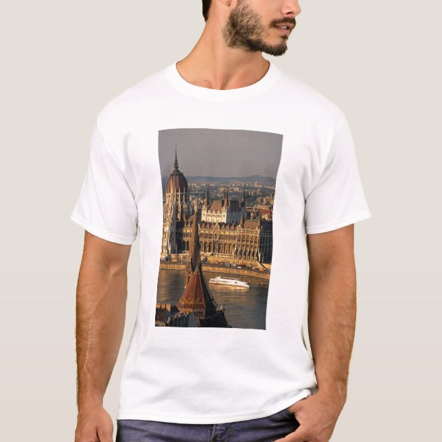 T-shirts Budapeste, Hungria, Rio Danúbio, Parlamento (Frente)