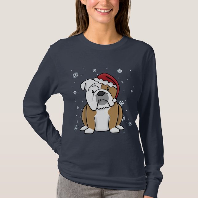 T-shirts Buldogue do inglês de Kawaii do Natal (Frente)