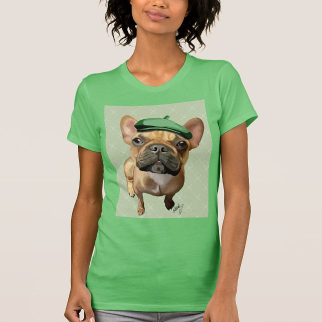 T-shirts Buldogue francês marrom com chapéu verde (Frente)
