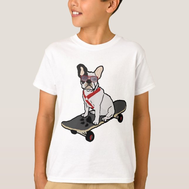 T-shirts Buldogue francês w/sunglasses Skateboarding (Frente)