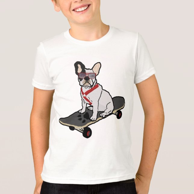 T-shirts Buldogue francês w/sunglasses Skateboarding (Frente)