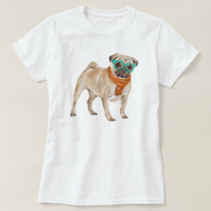 T-shirts Buldogue pintado à mão do Pug