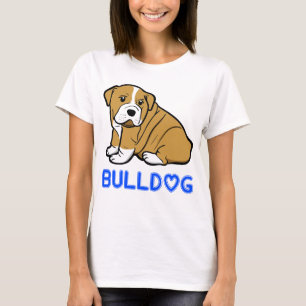 T-shirts Bulldogue Inglês Cartoon Cachorro Senhoras Amor