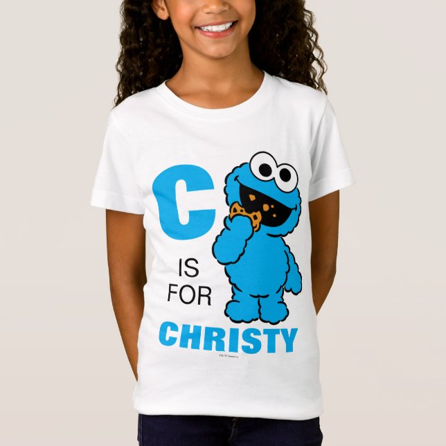 T-shirts C é de Cookie Monster | Adicione seu nome (Frente)
