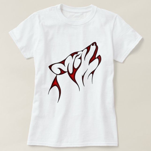 T-shirts Cabeça de Lobo Tribal Vermelho (Frente do Design)