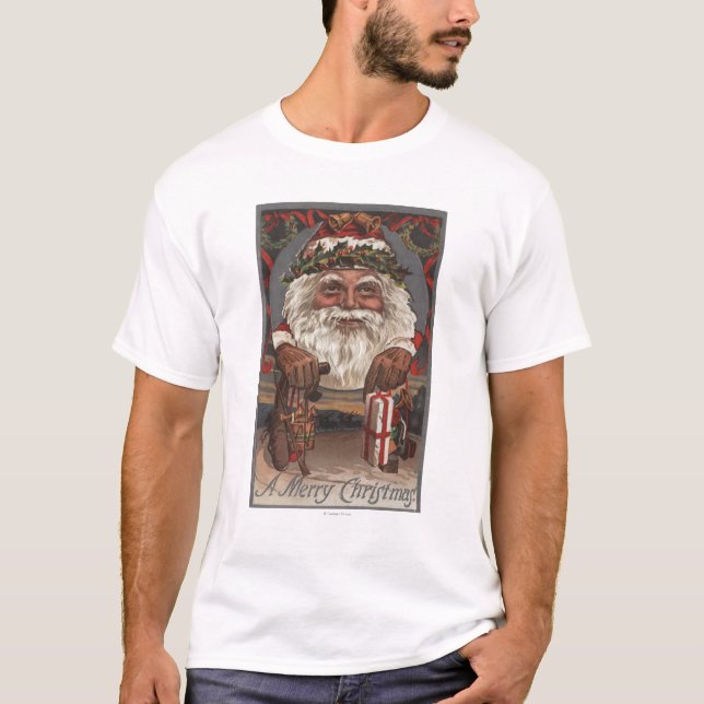 T-shirts Cabeça do papai noel de GreetingBig do Natal (Frente)