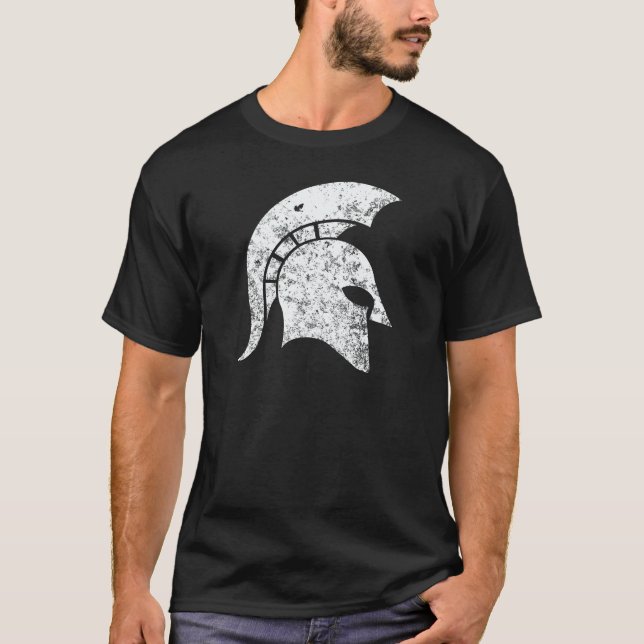 T-shirts Cabeça espartano do Afligir-Olhar (branca) (Frente)