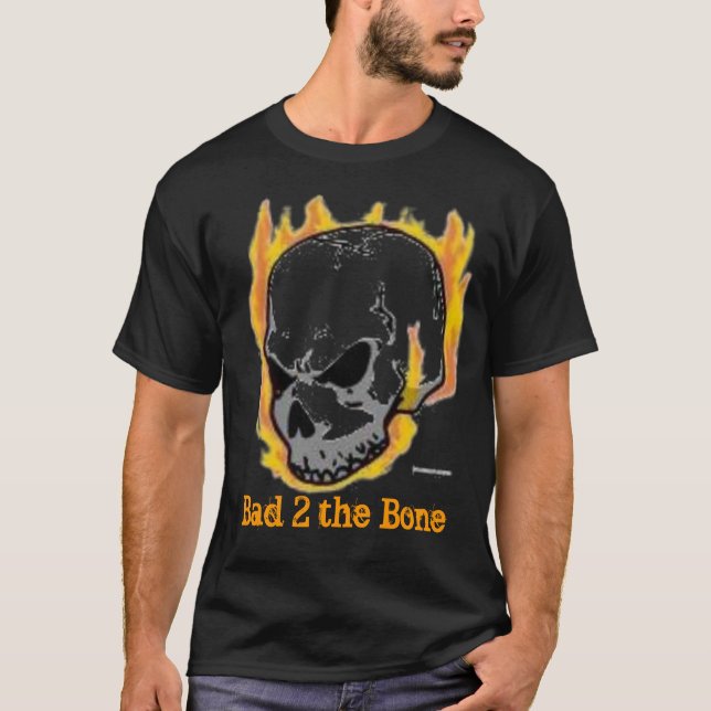 T-shirts cabeça flamejante do crânio, mau 2 o osso (Frente)