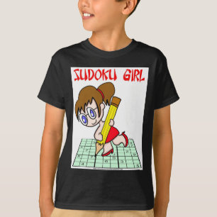 T-shirts Cabelo de Brown da menina de Sudoku