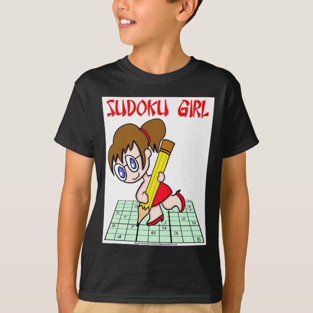 T-shirts Cabelo de Brown da menina de Sudoku (Frente)